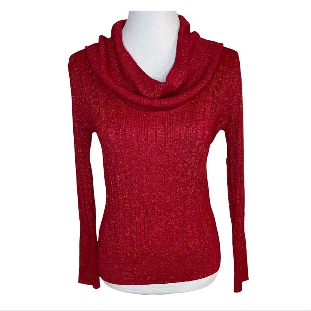 United States Sweater Red Metallic Cowl Neck Size Small